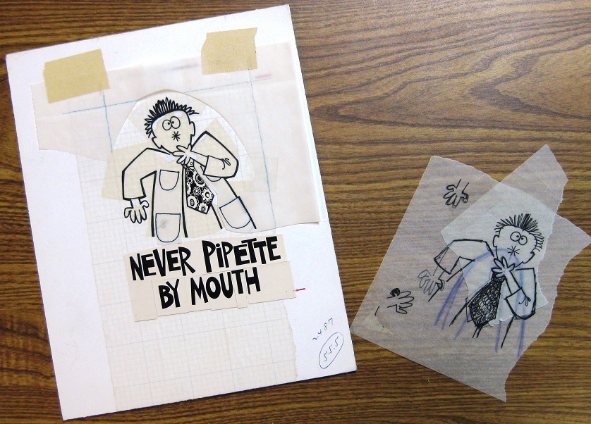 Illustrierte Warnung von 1976 mit der Aufschrift «Never pipette by mouth»