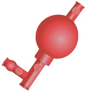 Peleusball mit den drei beschrifteten Ventilen A, S und E