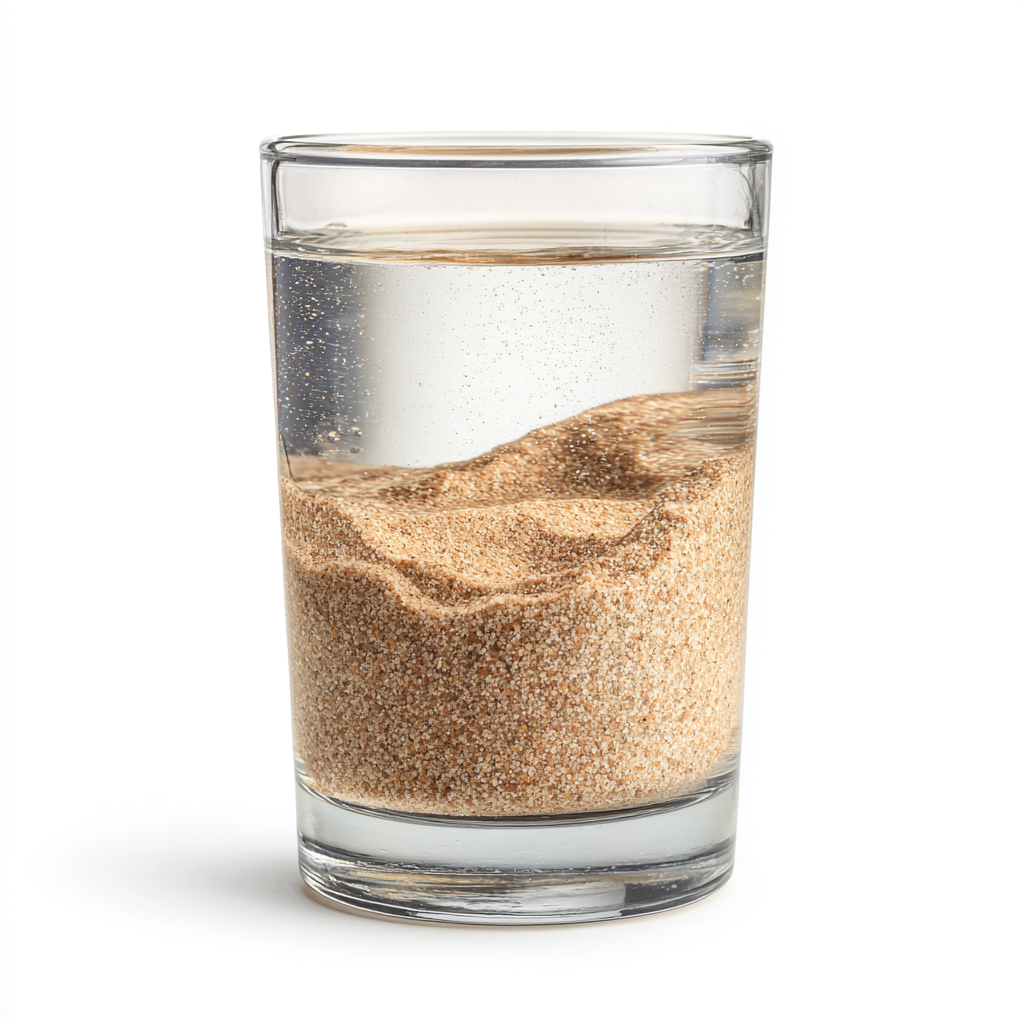 Gefäss mit Wasser, in dem sich Sand am Boden absetzt