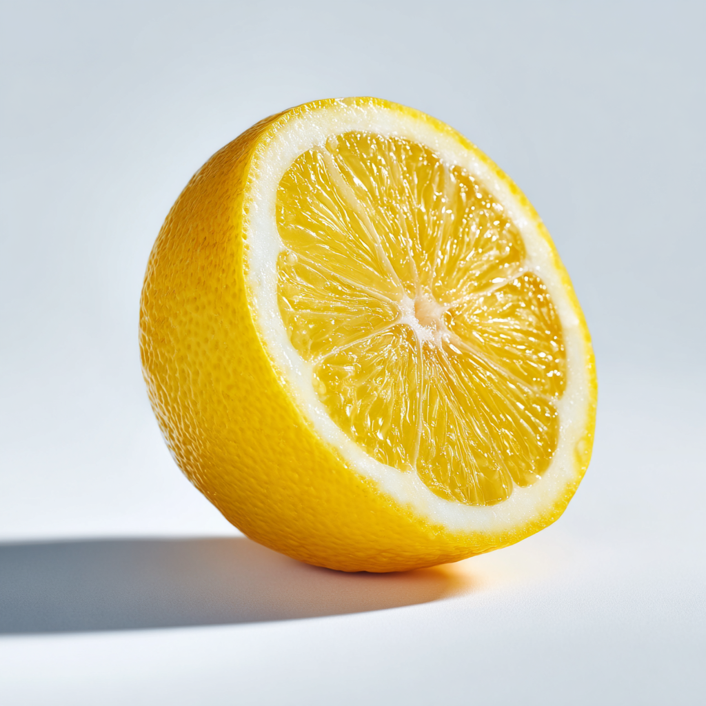 Aufgeschnittene Zitrone neben einem Glas Zitronensaft